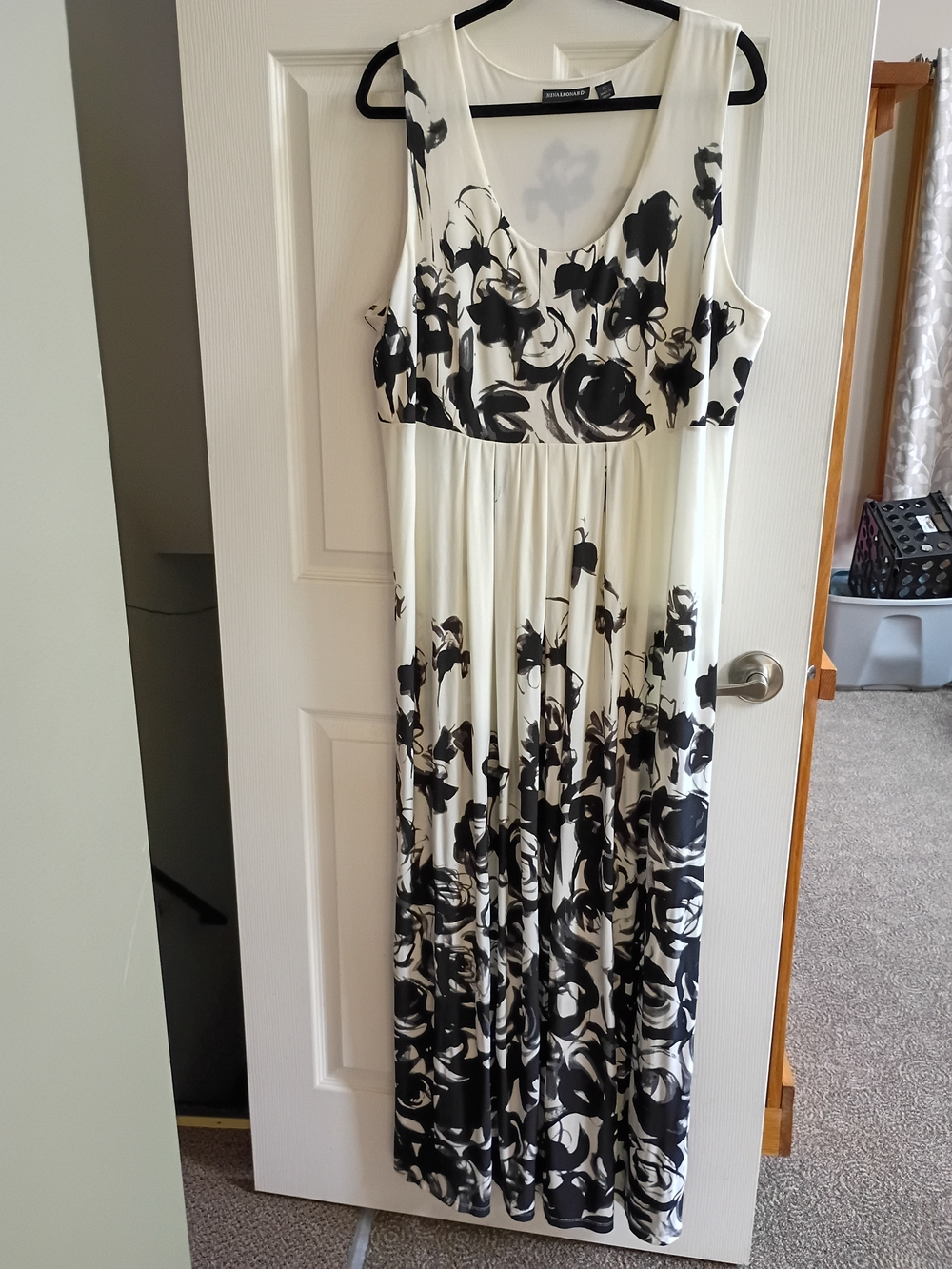 Nina Leonard Cream Maxi Dress with Black Floral Print